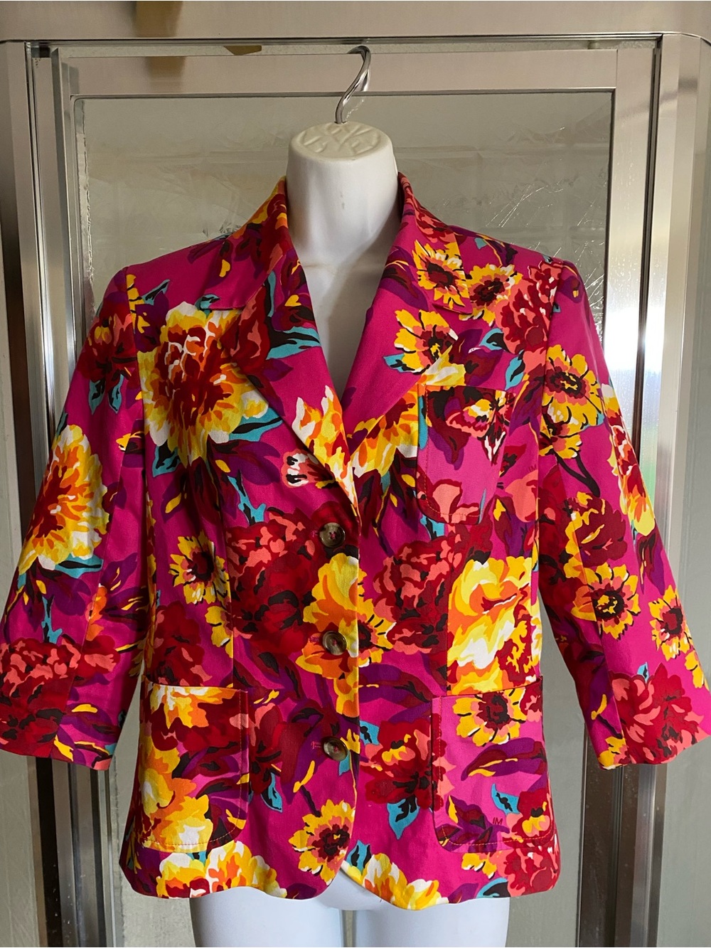 Issac Mizrahi Vibrant Pink Floral Women's Blazer